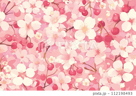 【AI生成画像・AIイラスト】桜の花びらとさくらんぼ 112198493