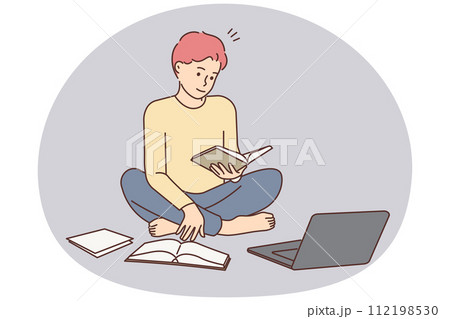 Man study with books and laptop 112198530