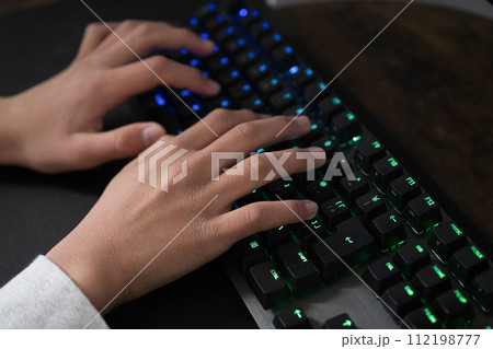 キーボードを打つ手　プログラミングやゲームやパソコンのイメージ 112198777