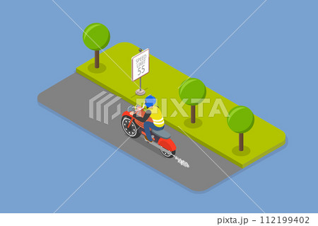 3D Isometric Flat Vector Illustration of Safe Moto Riding Tips 3D Isometric Flat Vector Illustration of Safe Moto Riding Tips 112199402