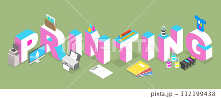 3D Isometric Flat Vector Illustration of Printing 3D Isometric Flat Vector Illustration of Printing 112199438