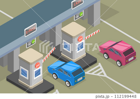 3D Isometric Flat Vector Illustration of Checkpoint With Barriers 112199448