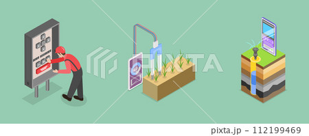 3D Isometric Flat Vector Illustration of Irrigation System Components 112199469
