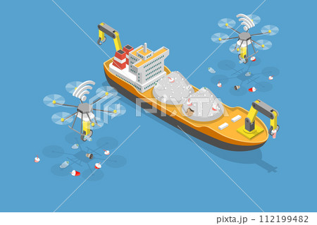 3D Isometric Flat Vector Illustration of Autonomous Technology For Litter Collection 3D Isometric Flat Vector Illustration of Autonomous Technology For Litter Collection 112199482