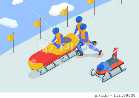 3D Isometric Flat Vector Illustration of Bobsleigh Outdoors Activities 3D Isometric Flat Vector Illustration of Bobsleigh Outdoors Activities 112199509