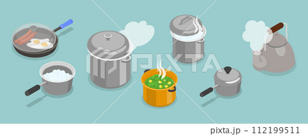 3D Isometric Flat Vector Set of Tableware 112199511
