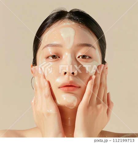 ファンデーションを塗るアジア人女性 ファンデーションを塗るアジア人女性 112199713