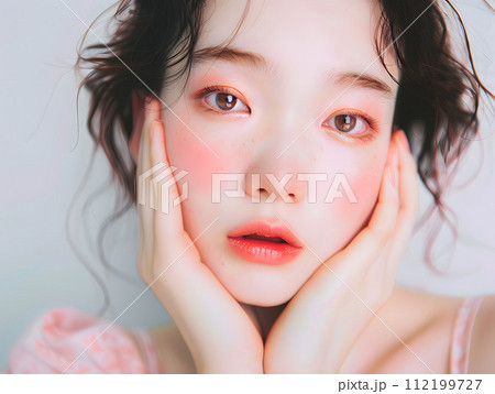 フローラルな美しさ：花びらに囲まれた日本人女性のナチュラルビューティ 112199727