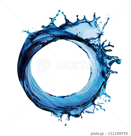 円を描く青く輝く水のスプラッシュ：自然の美しさ 112199750