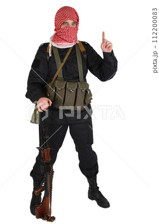 religious paramilitary insurgent with machine gun religious paramilitary insurgent with machine gun 112200083