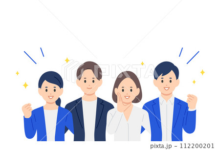 肩を組むビジネスパーソン男女の上半身セット【人物ベクターイラスト素材】 112200201