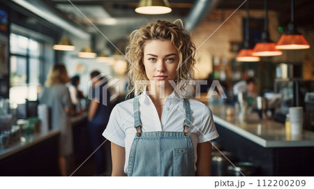 カフェで働く笑顔の女性 woman working in Barista cafe 112200209