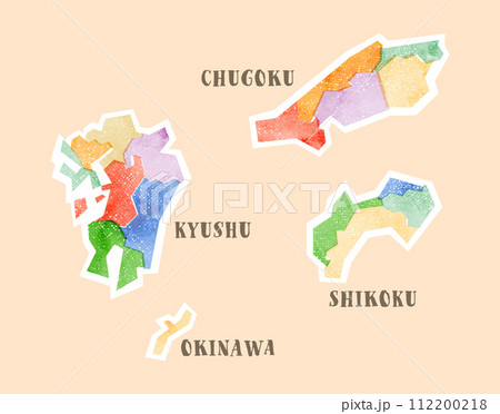版ズレ風の素朴な日本地図：中国地方・四国・九州・沖縄 112200218