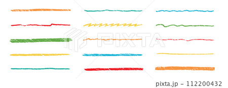 Crayon line color pencil brush scribble stroke pen underline hand. Crayon line pencil brush color sketch chalk stripe doodle vector drawn border texture element kid paint pastel emphasis 112200432