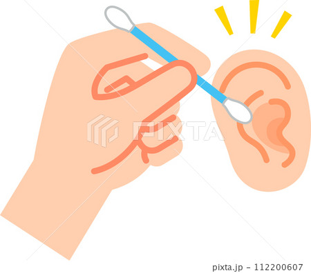 綿棒を持つ手と耳、耳掃除 112200607