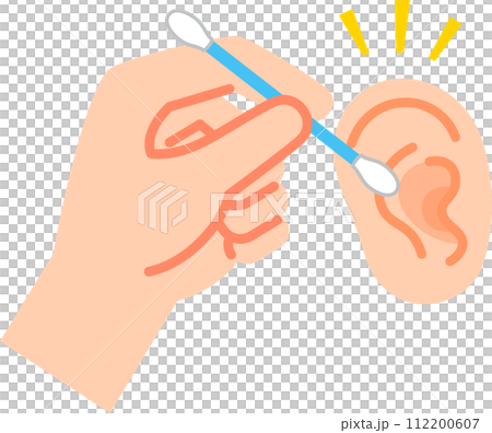 綿棒を持つ手と耳、耳掃除 112200607
