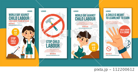 Against Child Labour Social Media Stories Flat Cartoon Hand Drawn Templates Background Illustration 112200612