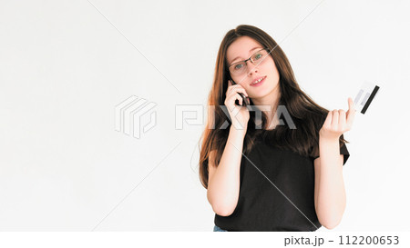 Bank call mobile assistance woman credit card Bank call mobile assistance woman credit card 112200653