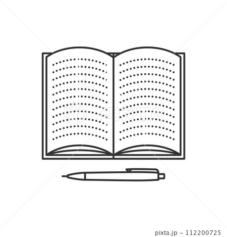 Open notebook with lined pages and pen 112200725