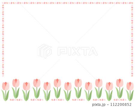 水玉模様が可愛いピンクのチューリップフレーム背景イラスト 112200852
