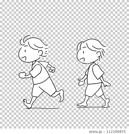 Running child, walking child illustration line drawing Running child, walking child illustration line drawing 112200855