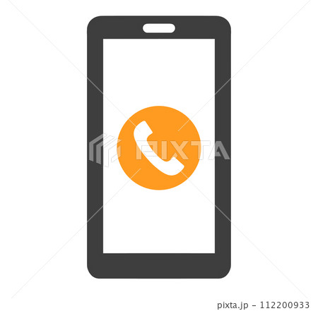 黒とオレンジ色｜電話アイコンのスマホ	 112200933