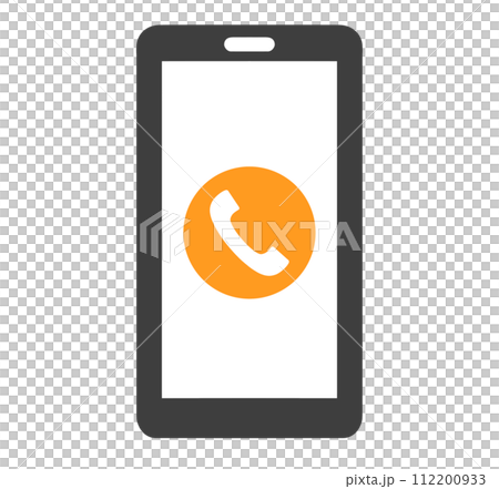 黒とオレンジ色｜電話アイコンのスマホ	 112200933