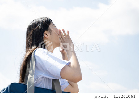 声援や応援をする女子高生や女の子のイメージ 叫ぶ がんばれ受験生 声援や応援をする女子高生や女の子のイメージ 叫ぶ がんばれ受験生 112201061