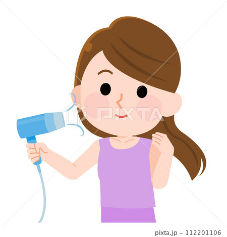 髪をドライヤーで乾かす女の子　イラスト 112201106
