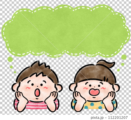 頬杖をつく子供たち ふきだし 手描きイラスト素材 頬杖をつく子供たち ふきだし 手描きイラスト素材 112201207