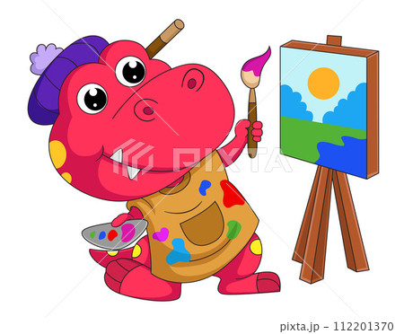Cute little dinosaur cartoon painting on canvas of illustration Cute little dinosaur cartoon painting on canvas of illustration 112201370