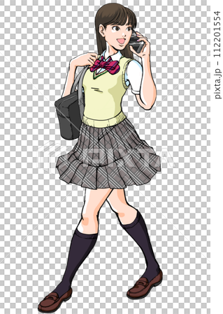 Smiling high school girl walking dashingly while talking on her smartphone_Best 112201554