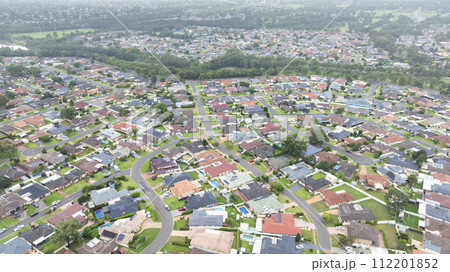 Aerial view of residential houses in the suburb of Glenmore Park 112201852