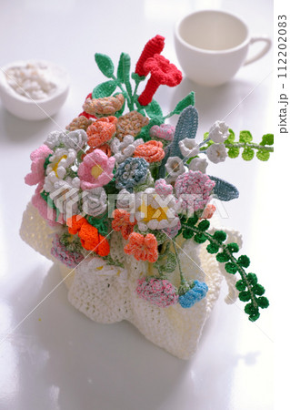 artwork for home decor from crochet product, handmade colorful flower pot 112202083