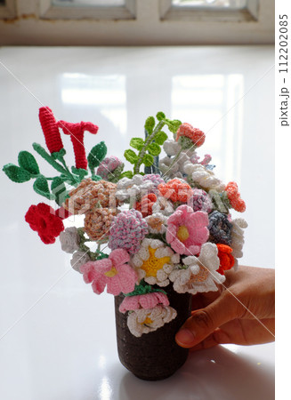 artwork for home decor from crochet product, handmade colorful flower pot artwork for home decor from crochet product, handmade colorful flower pot 112202085