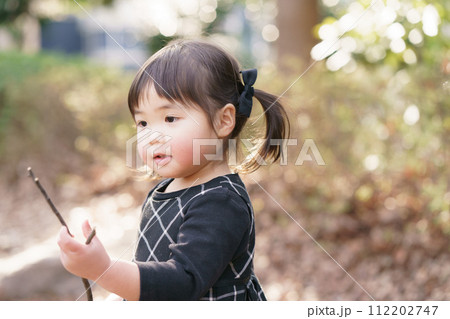 公園で遊ぶ小さな女の子 112202747
