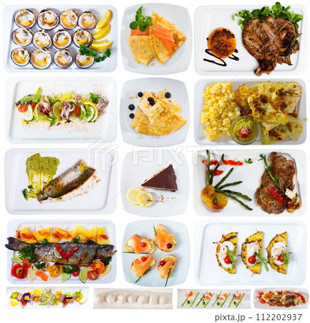Set of various tasty meals isolated on a white background 112202937