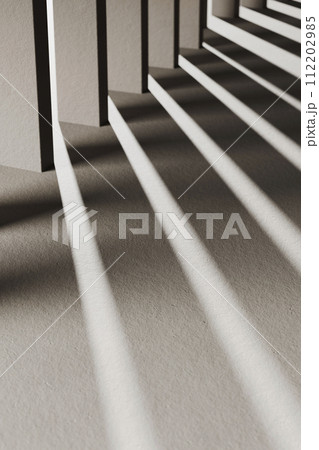 A black and white background with light coming through the building structure. 112202985