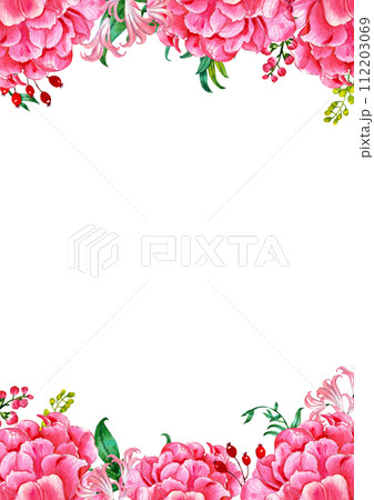 Flowers and leave frame watercolor 112203069