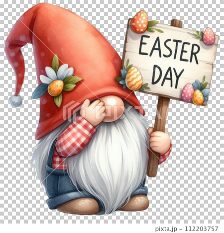 Gnome Cute holding a sign easter day 112203757