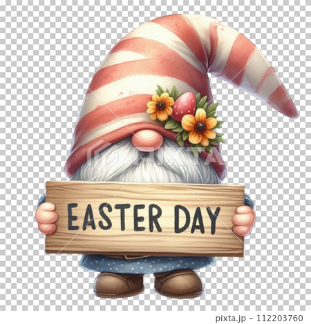Gnome Cute holding a sign easter day 112203760