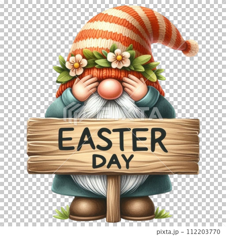 Gnome Cute holding a sign easter day 112203770