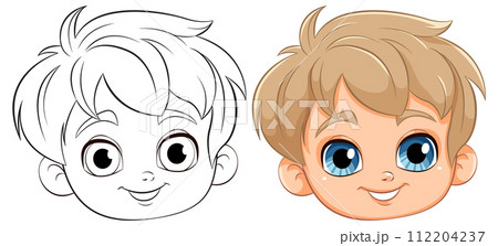 Cartoon Boy Face: Sketch to Color 112204237