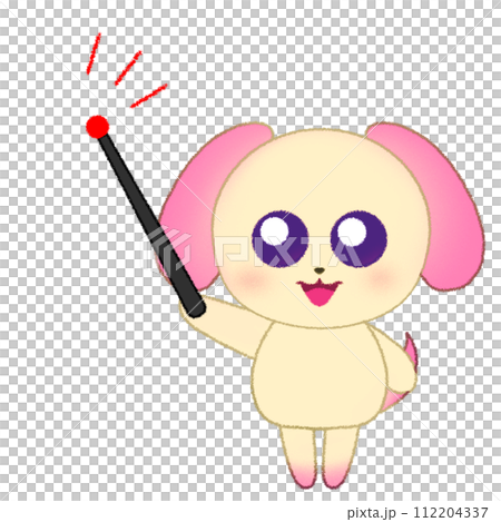 一隻狗舉起手並拿著指點棒的蠟筆插圖 112204337