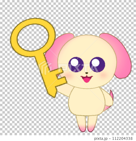 一隻狗舉起手並拿著鑰匙的蠟筆插圖 112204338