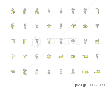 様々な作業道具のアウトラインアイコンセット　黄色 112204348