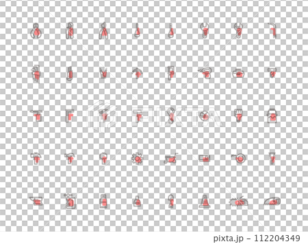 Outline icon set of various work tools red 112204349