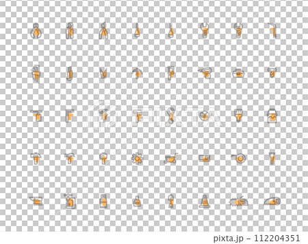 Outline icon set of various work tools orange 112204351