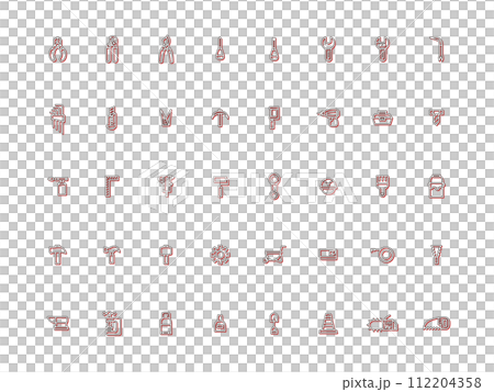 様々な作業道具のカラーシャドウアイコンセット　赤 112204358