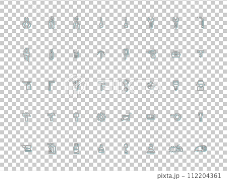 様々な作業道具のカラーシャドウアイコンセット　水色 112204361